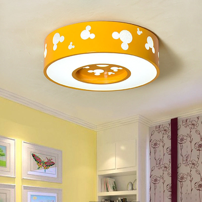 Cartoon Candy Colored Ceiling Fixture Round Metal Ceiling Mount Light with Mouse for Teen