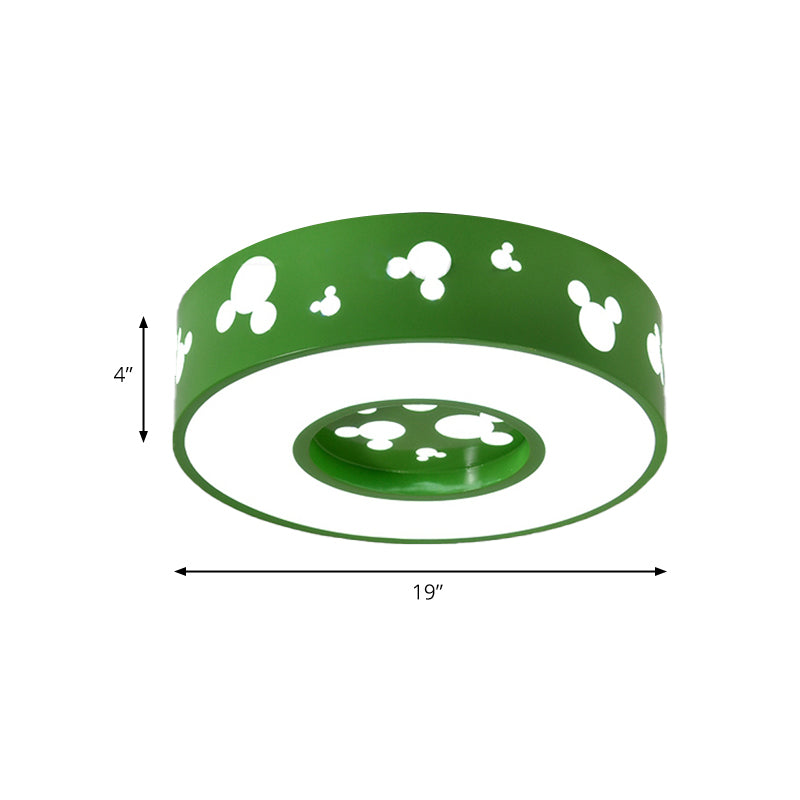 Cartoon Candy Colored Ceiling Fixture Round Metal Ceiling Mount Light with Mouse for Teen