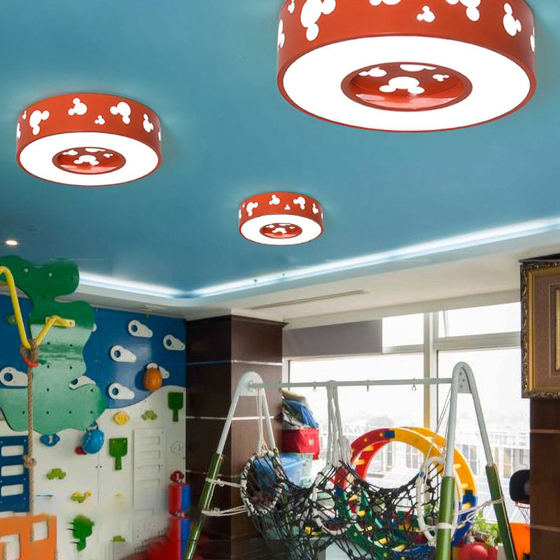Cartoon Candy Colored Ceiling Fixture Round Metal Ceiling Mount Light with Mouse for Teen