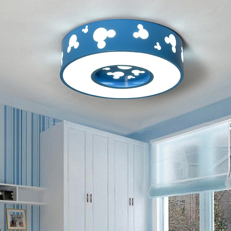 Cartoon Candy Colored Ceiling Fixture Round Metal Ceiling Mount Light with Mouse for Teen