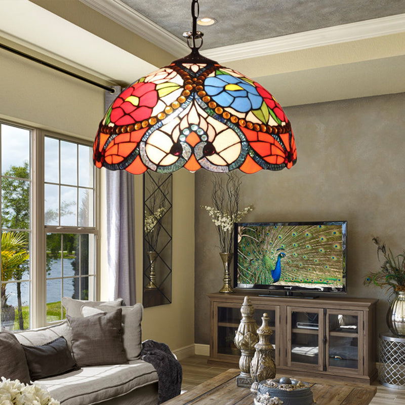 Victorian Bowl Pendant lampe 3 têtes Black Tached Art Glass Plafond Plafonnement de suspension avec / sans chaîne de traction