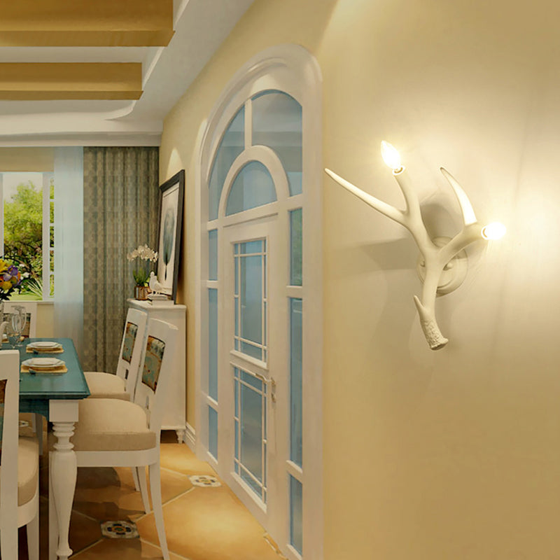 Hars Antler -vormige wand SCONCE Hedendaagse stijl 2 Lichten witte wandverlichting voor restaurant