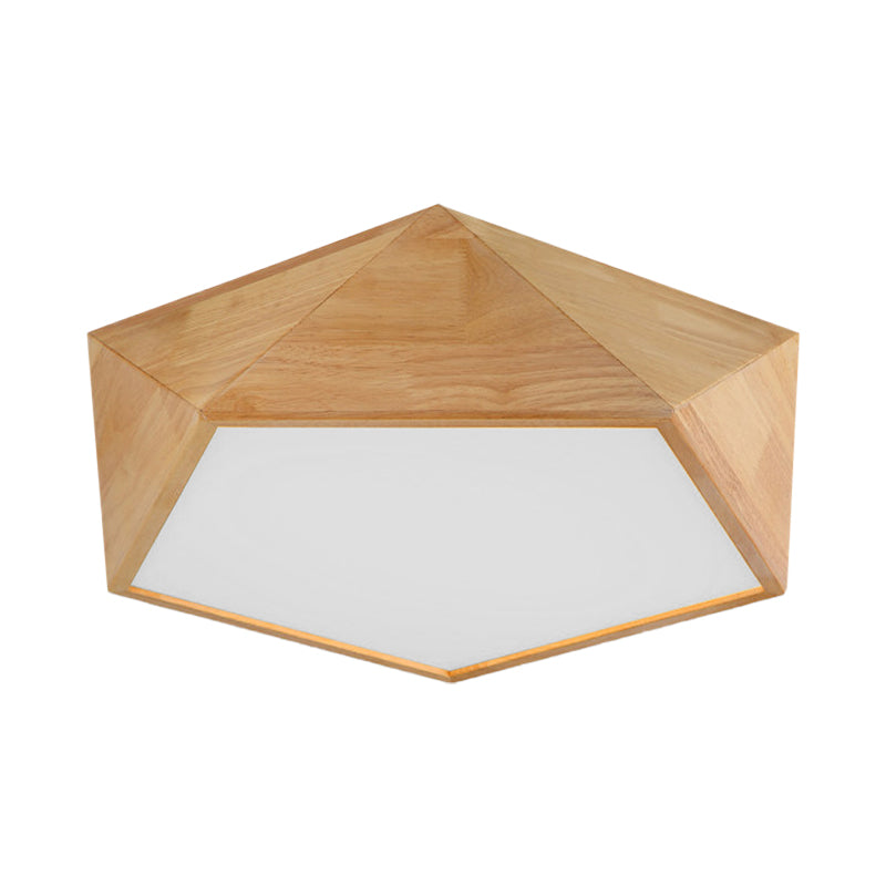 Plafonnier pentagone en bois de 16,5 "/ 20,5" de largeur, plafonnier LED de style japonais pour porche et escalier, beige