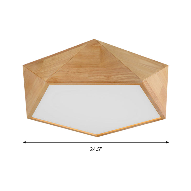 16.5"/20.5" Width Wood Pentagon Ceiling Fixture Porch Stair Japanese Style LED Flush Ceiling Light in Beige