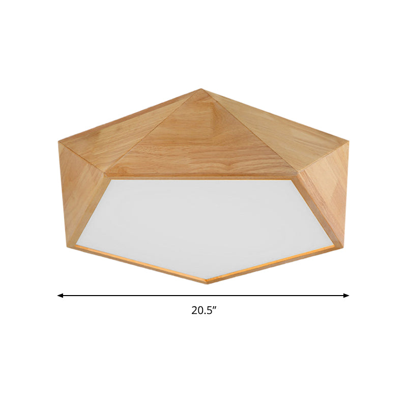 16.5"/20.5" Width Wood Pentagon Ceiling Fixture Porch Stair Japanese Style LED Flush Ceiling Light in Beige