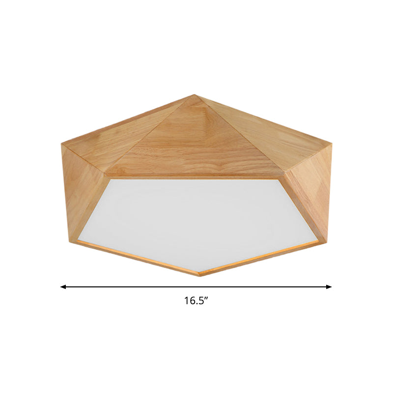 16.5"/20.5" Width Wood Pentagon Ceiling Fixture Porch Stair Japanese Style LED Flush Ceiling Light in Beige