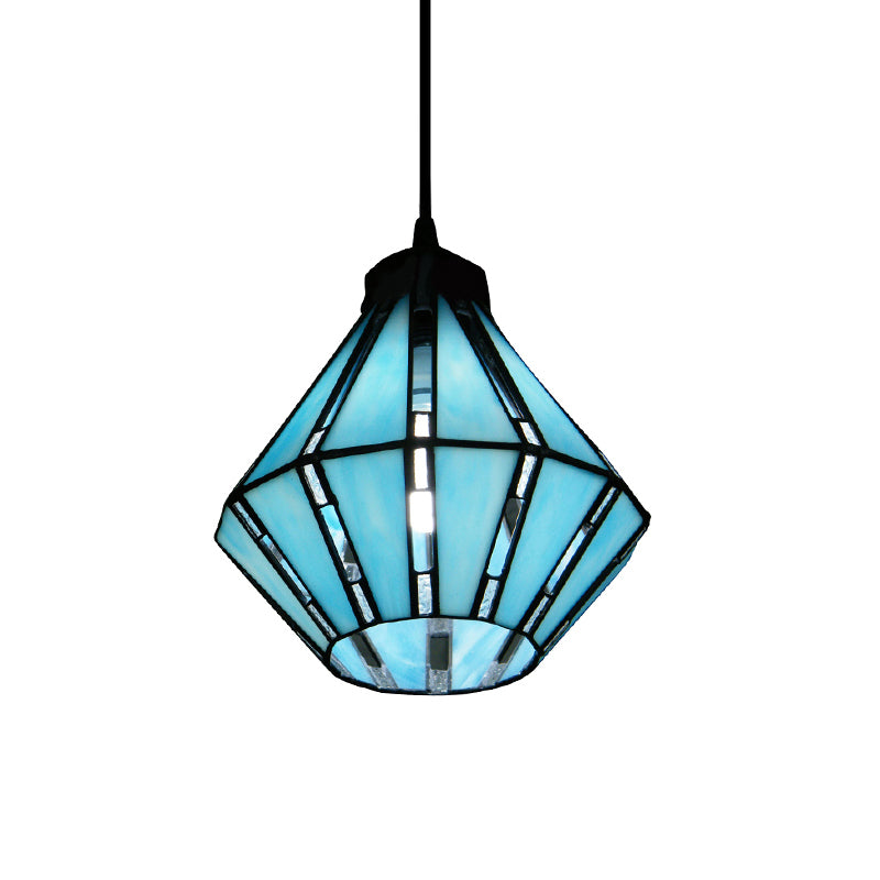 Schnittglas Diamond Drop Lampe Mediterraner 1 Kopfblau Mini -Anhängerbeleuchtung für Foyer