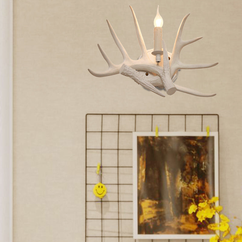 1 Light Living Room Wall Sconce Lighting Modern White Wall Mount Lamp with Antler Resin Shade