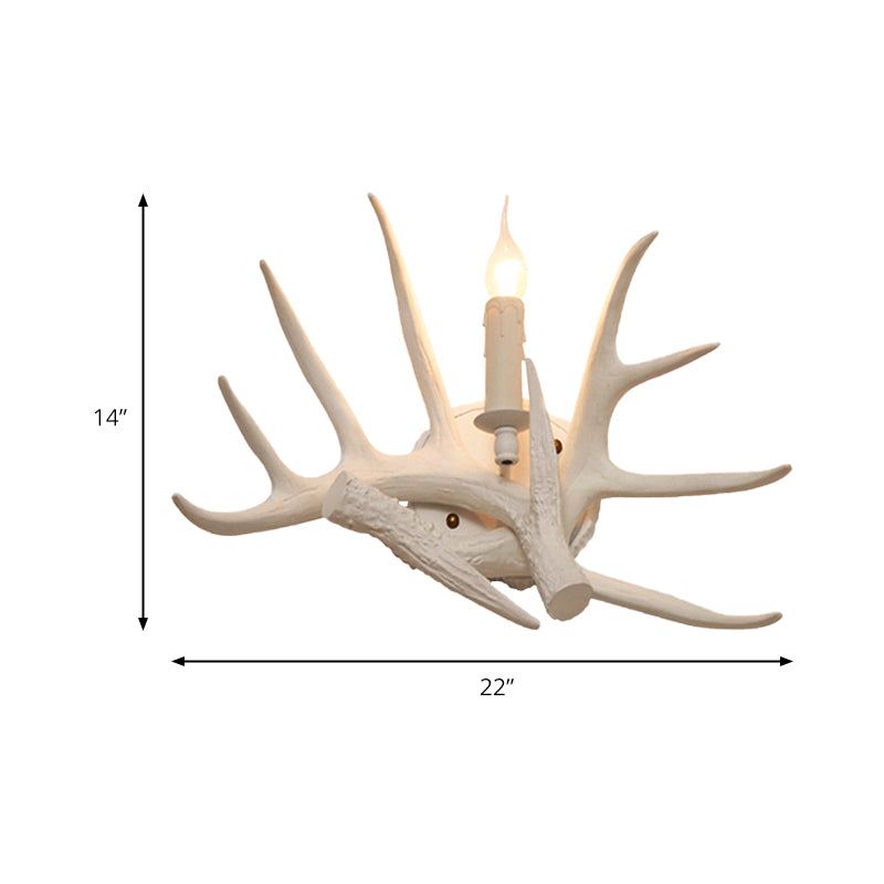 1 Light Living Room Wall Sconce Lighting Modern White Wall Mount Lamp with Antler Resin Shade