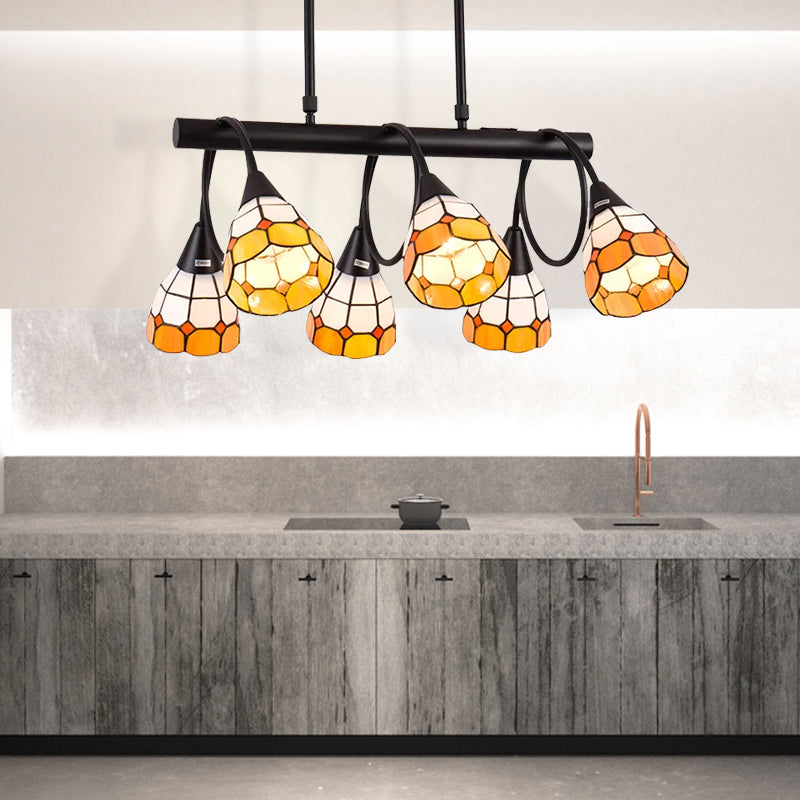 6/10 Lights Kitchen Island Lighting Tiffany Stylish Blue/Orange and Yellow Hanging Lamp with Dome Stainless Glass Shade