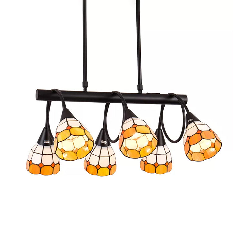 6/10 Lights Kitchen Island Lighting Tiffany Stylish Blue/Orange and Yellow Hanging Lamp with Dome Stainless Glass Shade