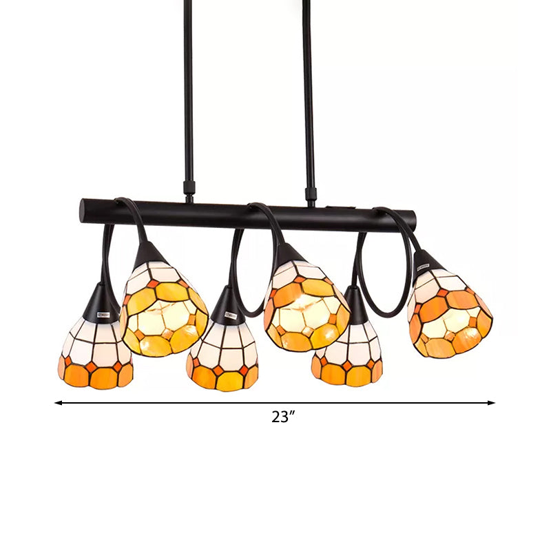 6/10 Lights Kitchen Island Lighting Tiffany Stylish Blue/Orange and Yellow Hanging Lamp with Dome Stainless Glass Shade