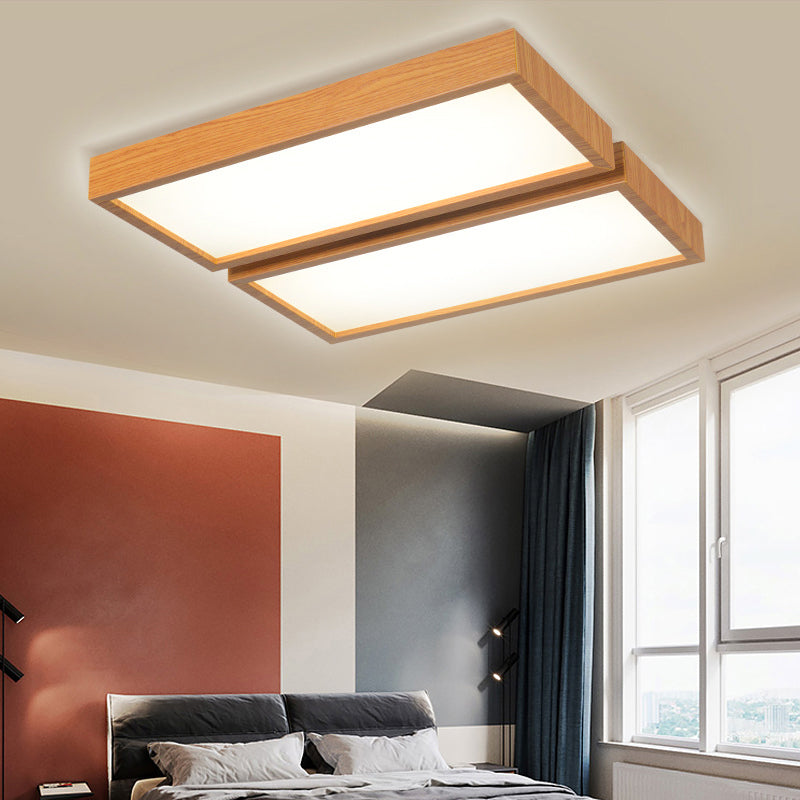 Lámpara de techo empotrada LED de estilo nórdico, accesorio de techo con borde de madera y sombra rectangular para oficina