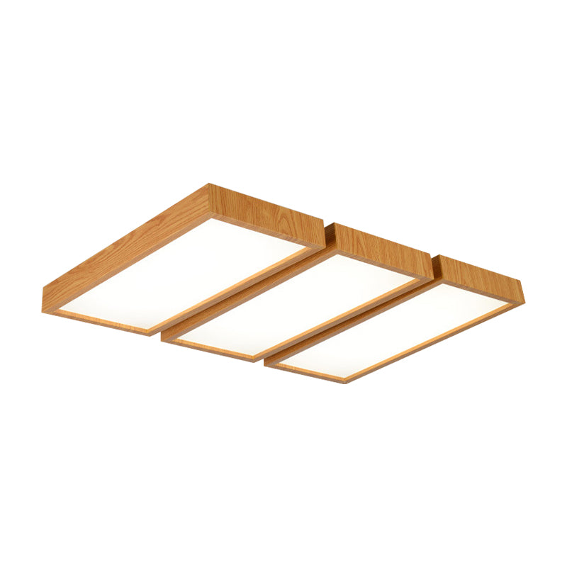 Lámpara de techo empotrada LED de estilo nórdico, accesorio de techo con borde de madera y sombra rectangular para oficina