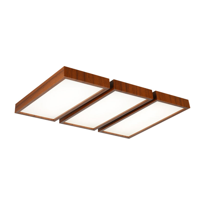Lámpara de techo empotrada LED de estilo nórdico, accesorio de techo con borde de madera y sombra rectangular para oficina