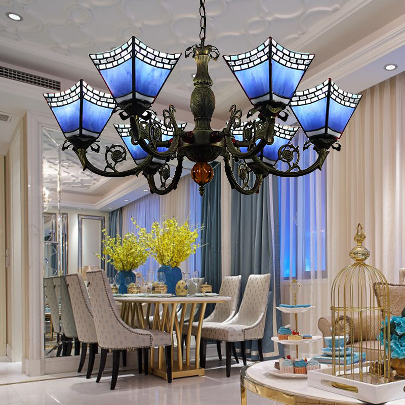 Lampadari per sale da pranzo con catena, 6 luci geometriche sospeso con stile in vetro tiffany in stile tiffany