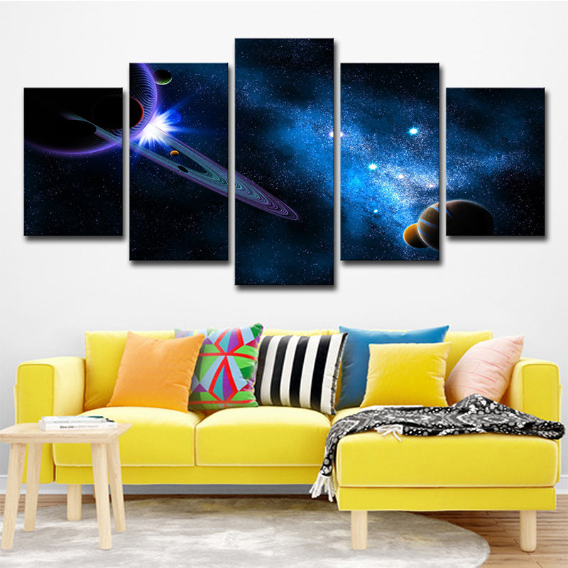 Mysterious Cosmos Canvas Wall Art House Interior Planets Print Wall Decor in Blue