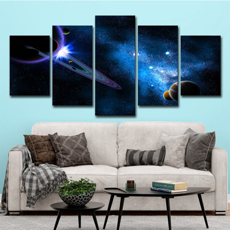 Mysterious Cosmos Canvas Wall Art House Interior Planets Print Wall Decor in Blue