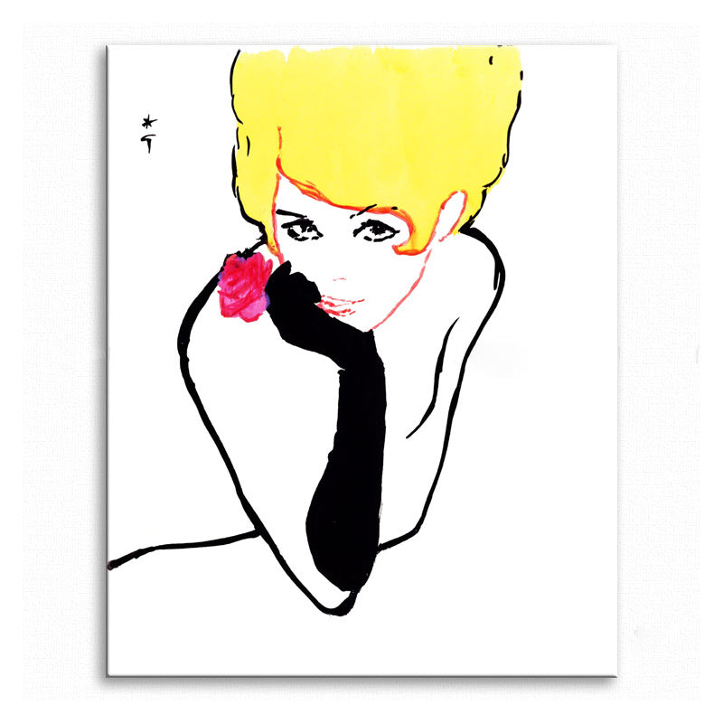 Pop Art Blonde Beauty Canvas Print Yellow-Black Textured Wall Decor for Living Room