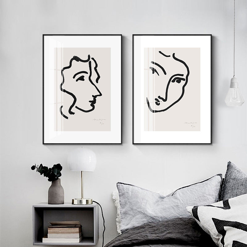 White Minimalism Style Canvas Girl's Profile Art for Kitchen, Multiple Sizes Options