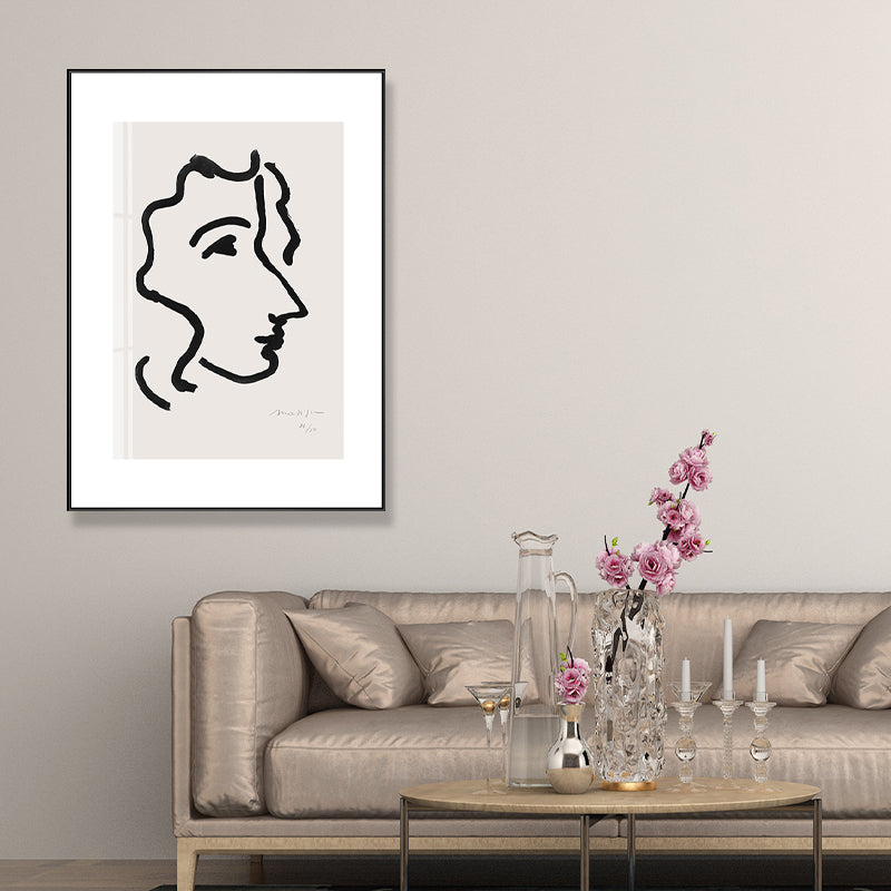 White Minimalism Style Canvas Girl's Profile Art for Kitchen, Multiple Sizes Options