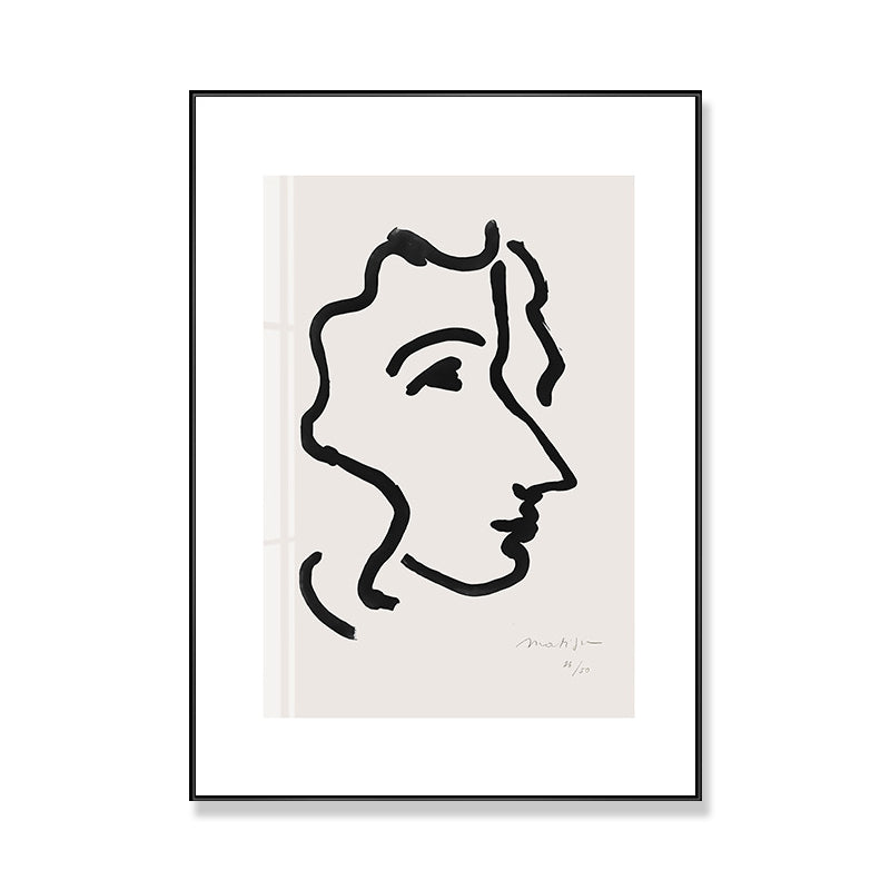 White Minimalism Style Canvas Girl's Profile Art for Kitchen, Multiple Sizes Options