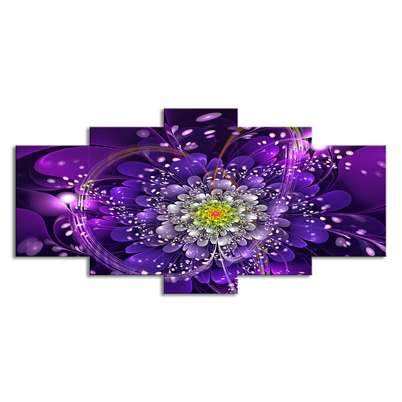 Contemporary Flowers Wall Art Print Purple Multi-Piece Canvas for House Interior