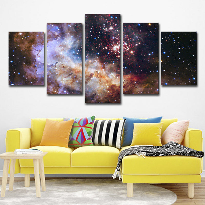 Space Star Cluster Wall Art Kids Bedroom Milky Way Print Canvas in Brown for Decor