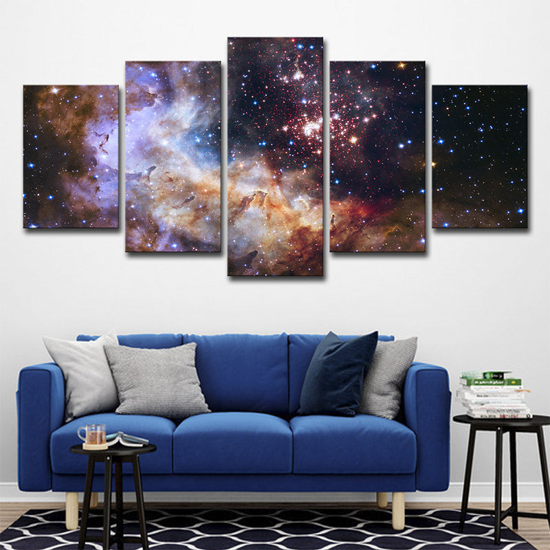 Space Star Cluster Wall Art Kids Bedroom Milky Way Print Canvas in Brown for Decor