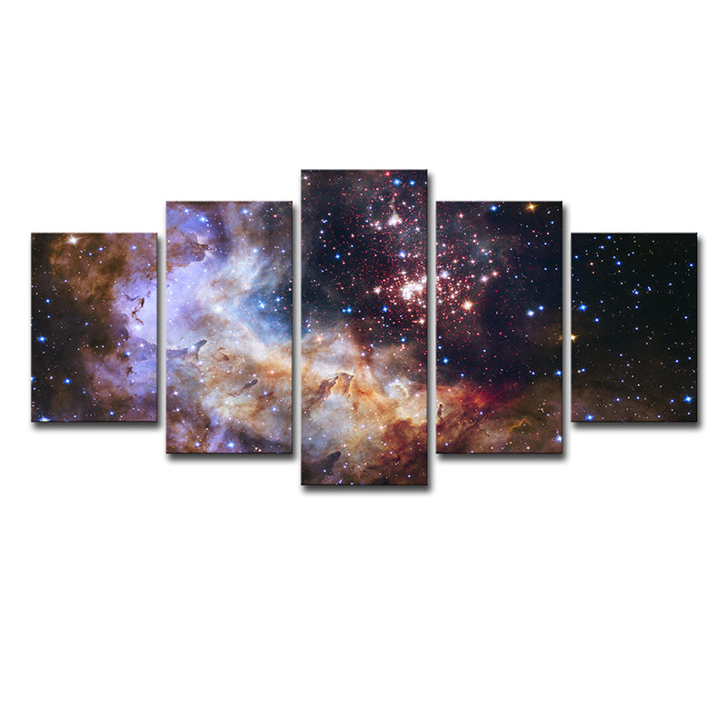 Space Star Cluster Wall Art Kids Bedroom Milky Way Print Canvas in Brown for Decor