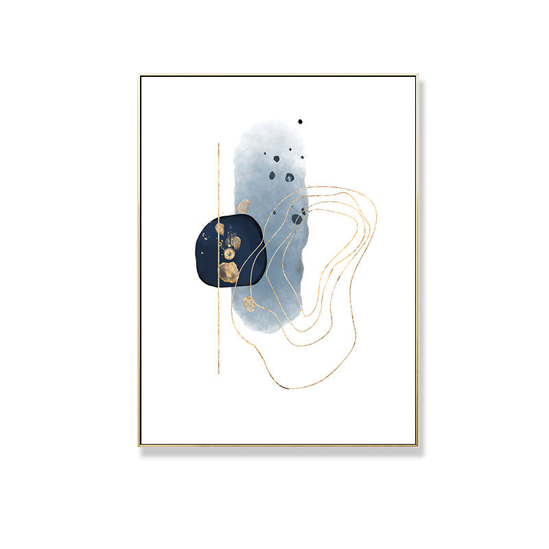 Nordic Watercolor Stones Drawing Canvas Blue and White Abstract Wall Art for Room