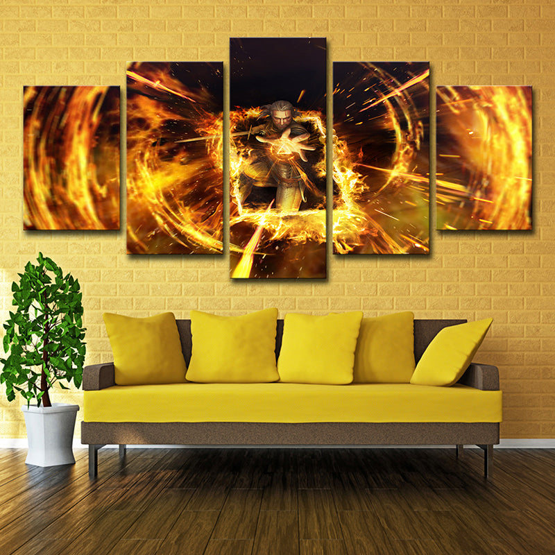 Yellow Gwent Witcher Art Print Game Scene Kids Multi-Piece Wall Decor for Bedroom