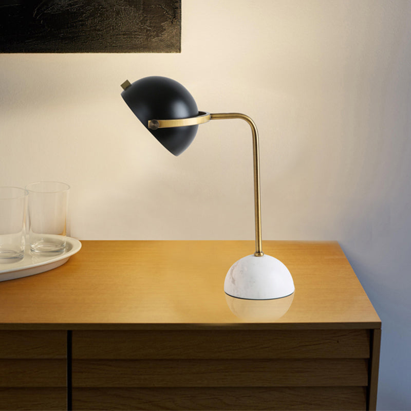 Bowl Metallic Shade Staande Lamp Modernistische Stijl 1 Lamp Metalen Tafelverlichting met Marmeren Voet in Zwarte Afwerking