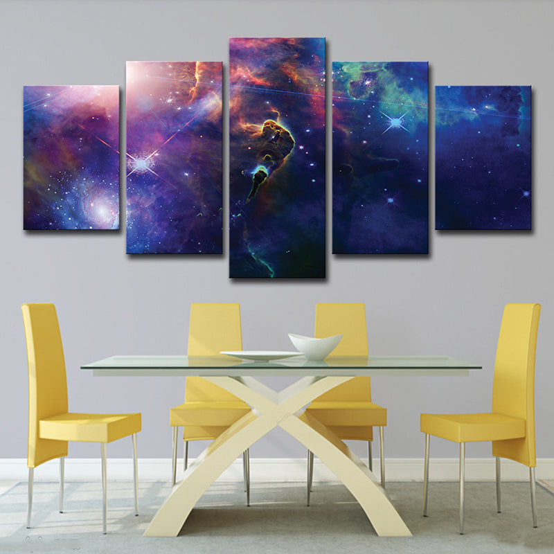 Sci-Fi Space Nebula Art Print Dark Blue Multi-Piece Canvas for Childrens Bedroom