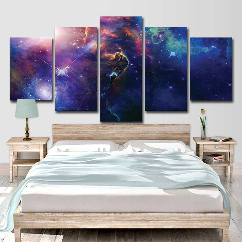 Sci-Fi Space Nebula Art Print Dark Blue Multi-Piece Canvas for Childrens Bedroom