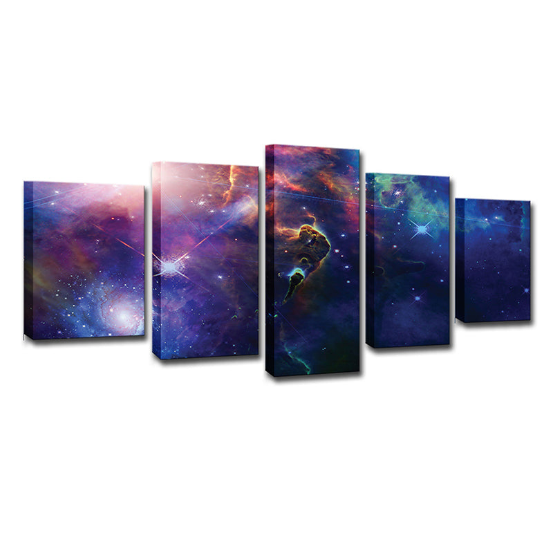 Sci-Fi Space Nebula Art Print Dark Blue Multi-Piece Canvas for Childrens Bedroom