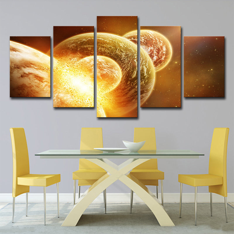 Gold Planets Wall Art Outer Space Sci-Fi Multi-Piece Canvas Print for Dining Room