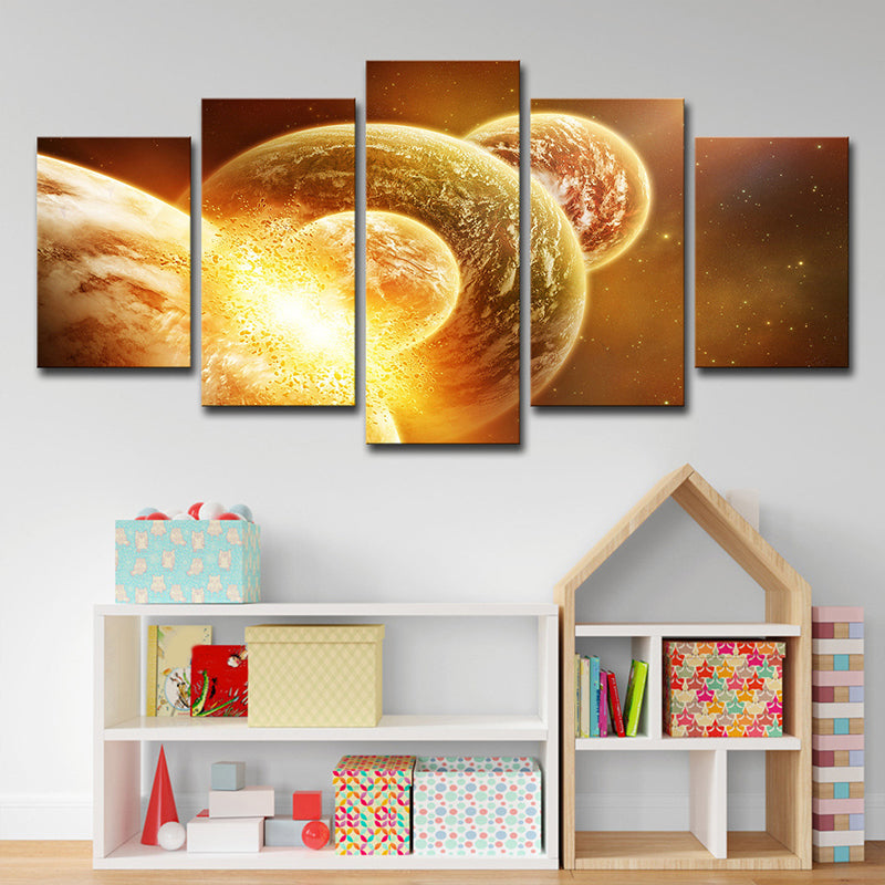 Gold Planets Wall Art Outer Space Sci-Fi Multi-Piece Canvas Print for Dining Room