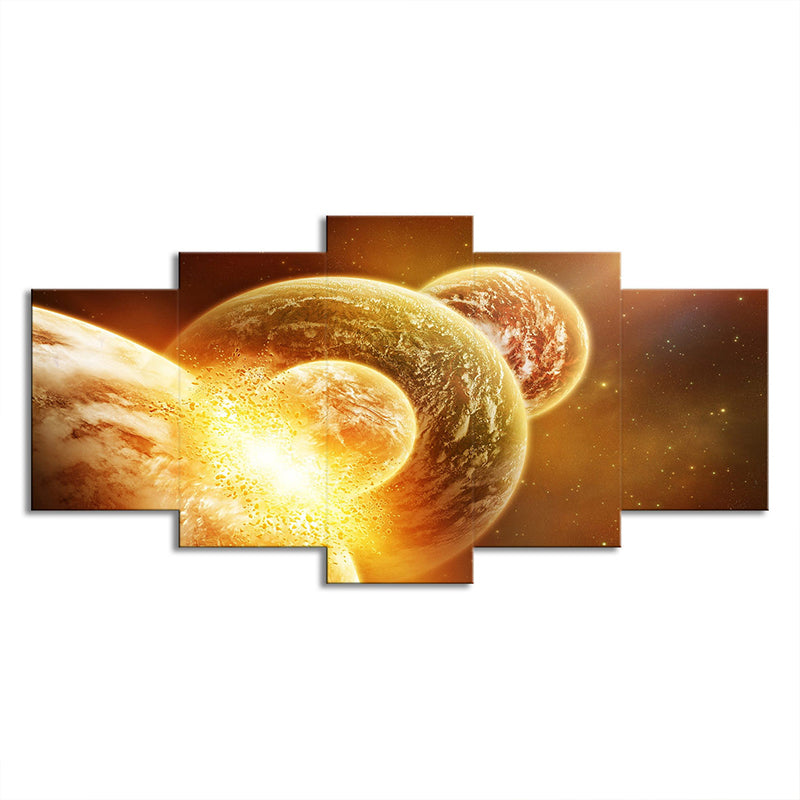 Gold Planets Wall Art Outer Space Sci-Fi Multi-Piece Canvas Print for Dining Room