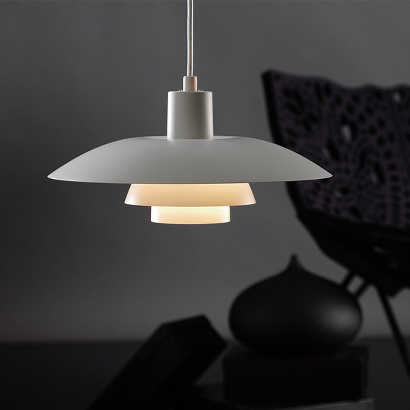 Lampada a sospensione con soffitto a più livelli di design Nordic Metal 1 head a sospensione rosa/bianco con tonalità svasata per soggiorno