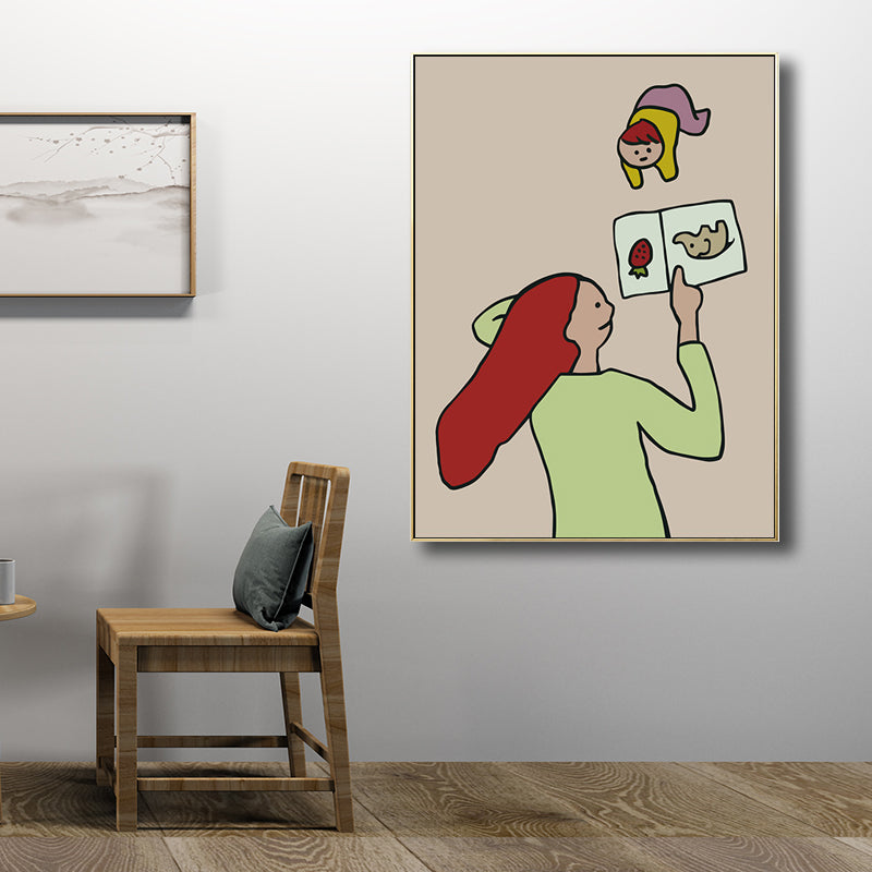 Family Moments Drawing Wall Art Pastel Canvas Print Wall Decor, Textured Surface