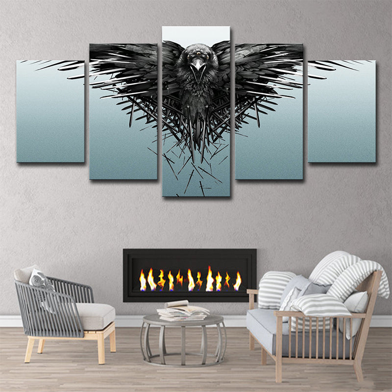 Black Eagle Canvas Wall Art Animal Kids Style Multi-Piece Wall Decor on Blue for Home