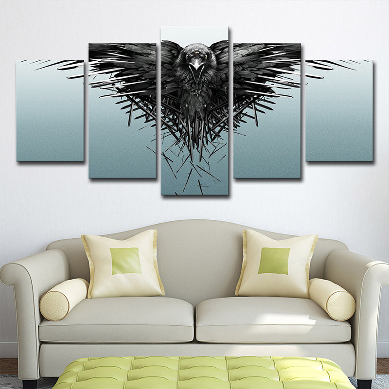 Black Eagle Canvas Wall Art Animal Kids Style Multi-Piece Wall Decor on Blue for Home
