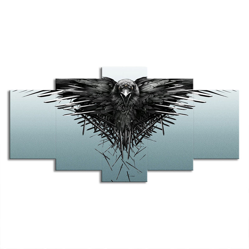 Black Eagle Canvas Wall Art Animal Kids Style Multi-Piece Wall Decor on Blue for Home