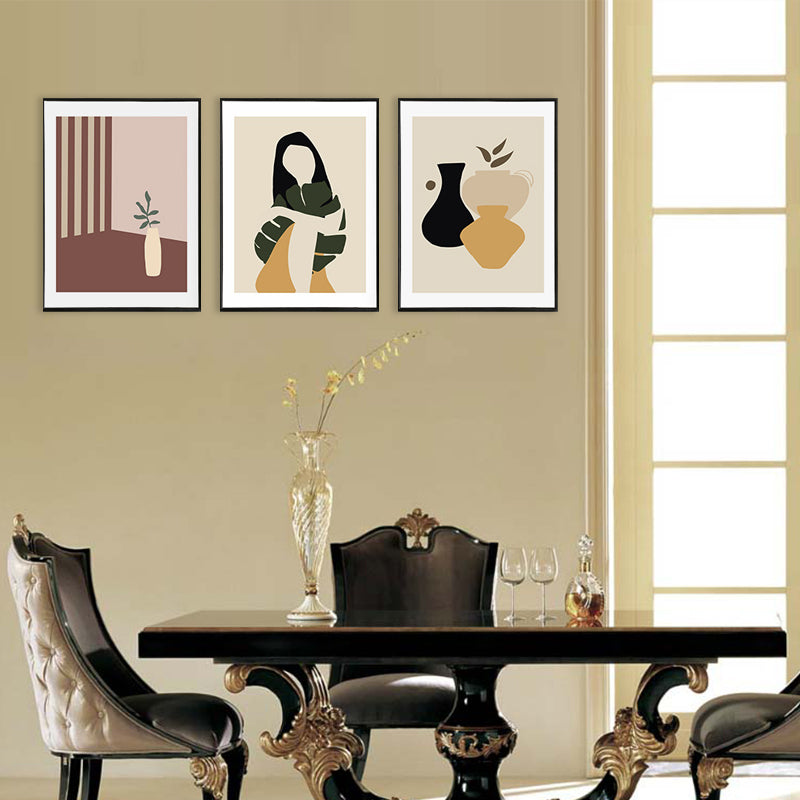 Pot Plant Canvas Textured Nordic Style for Bedroom Wall Art Decor, Set for Three