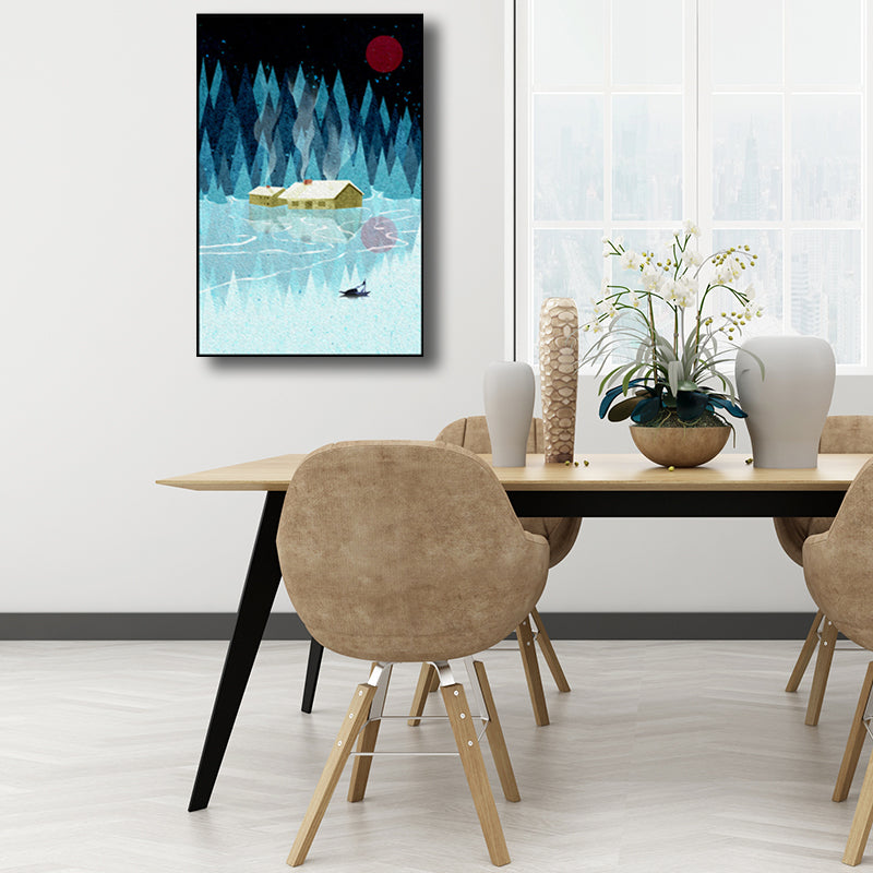 Toile d'art pour enfants, bord de rivière, forêt, couleur douce, décor mural de paysage naturel