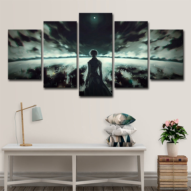Green Fantasy Wall Art Boy and Night Cityscape Kids Multi-Piece Canvas for Room