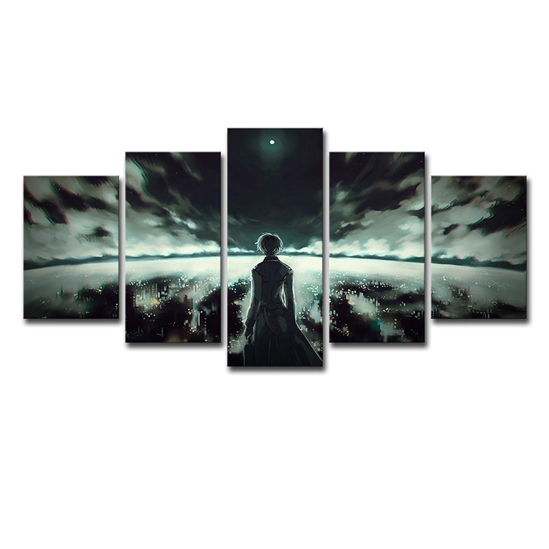 Green Fantasy Wall Art Boy and Night Cityscape Kids Multi-Piece Canvas for Room