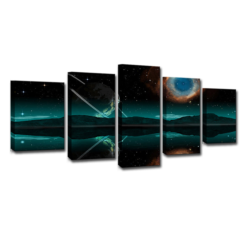 Green Space Reflection Canvas Print Multi-Piece Sci-Fi Boys Bedroom Wall Art Decor
