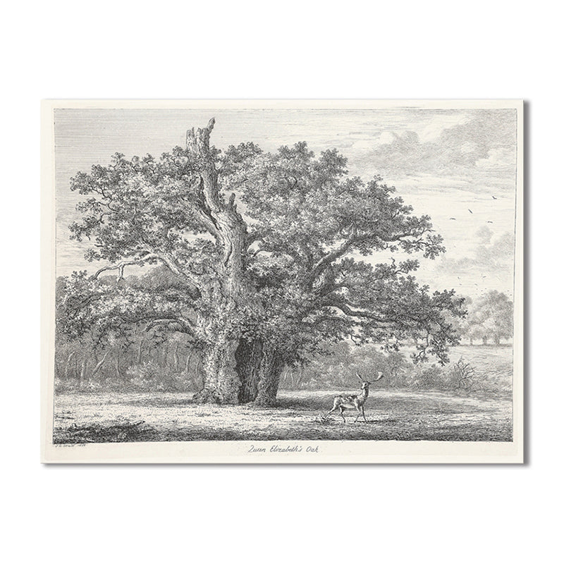 Canvas Gray Painting Traditional Style Tree Wall Art Decor, Multiple Sizes Options